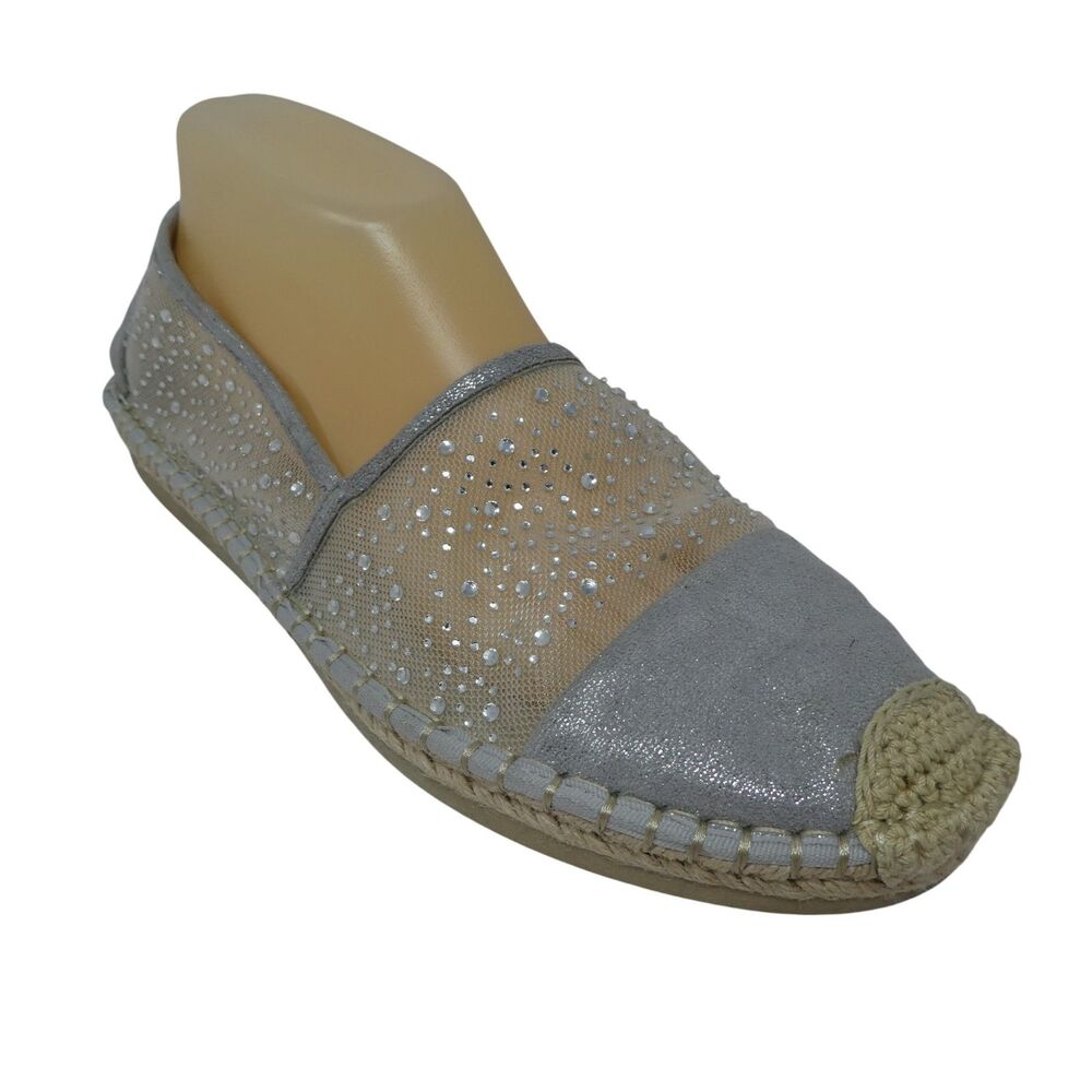 Yellow Box Lucita Silver Mesh Crystal Bling Espadrille Flats Shoes‎